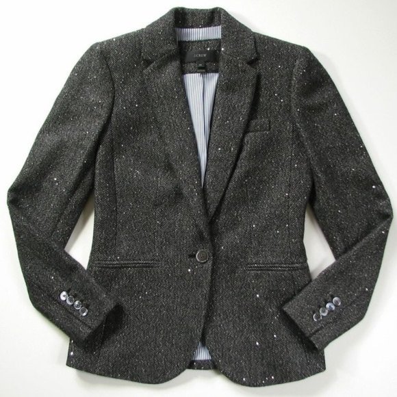 J. Crew Campbell Blazer Sparkle Sequin Donegal Wool Size 0 - Picture 5 of 5